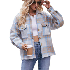 Plaid Mohair Short Woolen Thick Coat