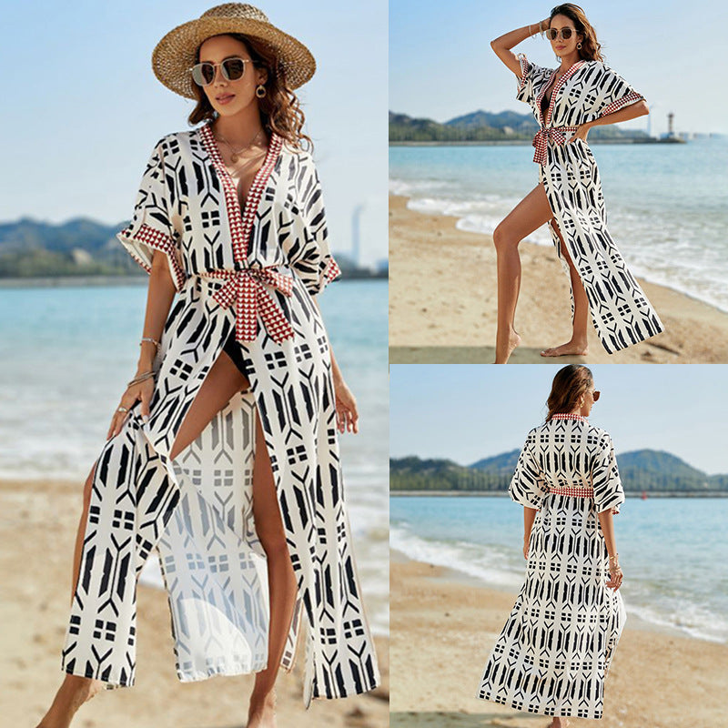 Cotton Beach Cover Up Swimsuit Outwear Sun Protection Cardigan Vacation Beach Coat