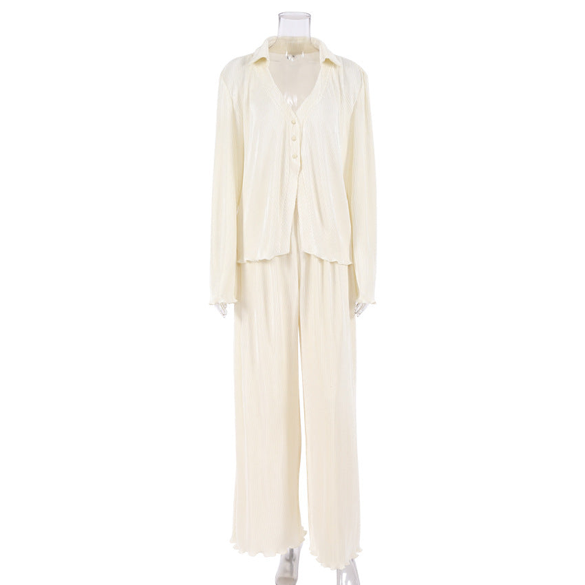 Vintage long sleeve ruffled shirt pantsuit Loose Flare Sleeve Blouse textured