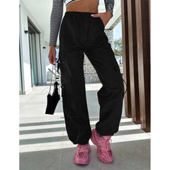 Pants Street Overalls Multi Pocket Lace up Trousers Metal Buckle Loose Straight Leg Ankle Banded Pants Trousers