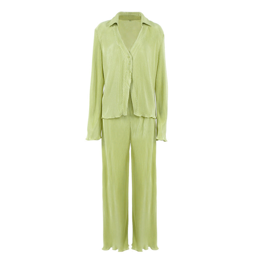 Vintage long sleeve ruffled shirt pantsuit Loose Flare Sleeve Blouse textured