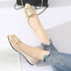 Women's Spring Pointed Low-cut Flat Metal Buckle