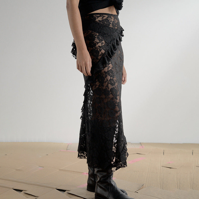 Design Spitzennähte Rock Durchsichtiges Kleid