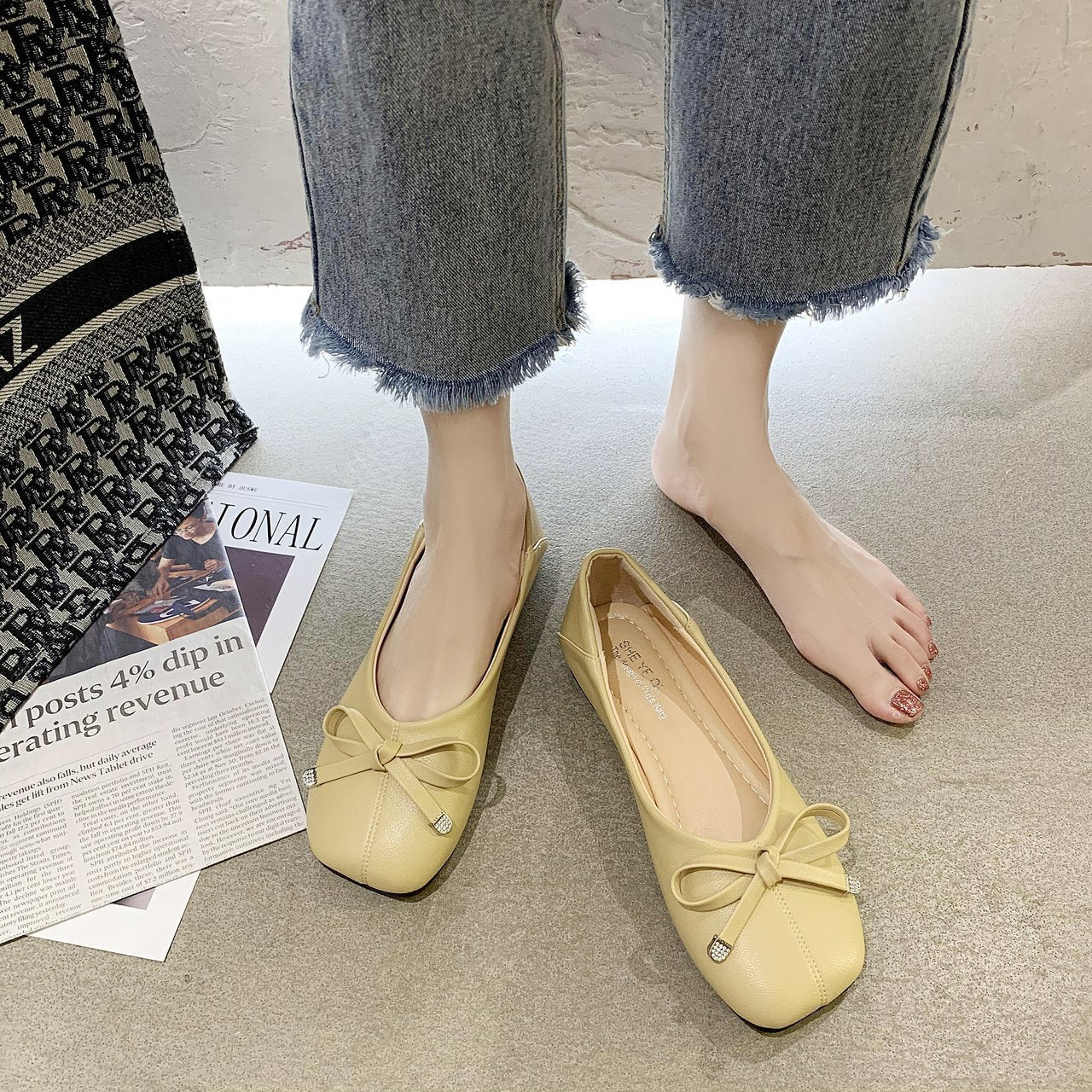 Women's Color Bow Flat Pumps Slip-on Low Loafers