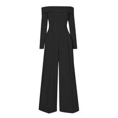 Goddess off Neck Jumpsuit Elegant Socialite High Waist Slimming Drape Wide Leg Trousers