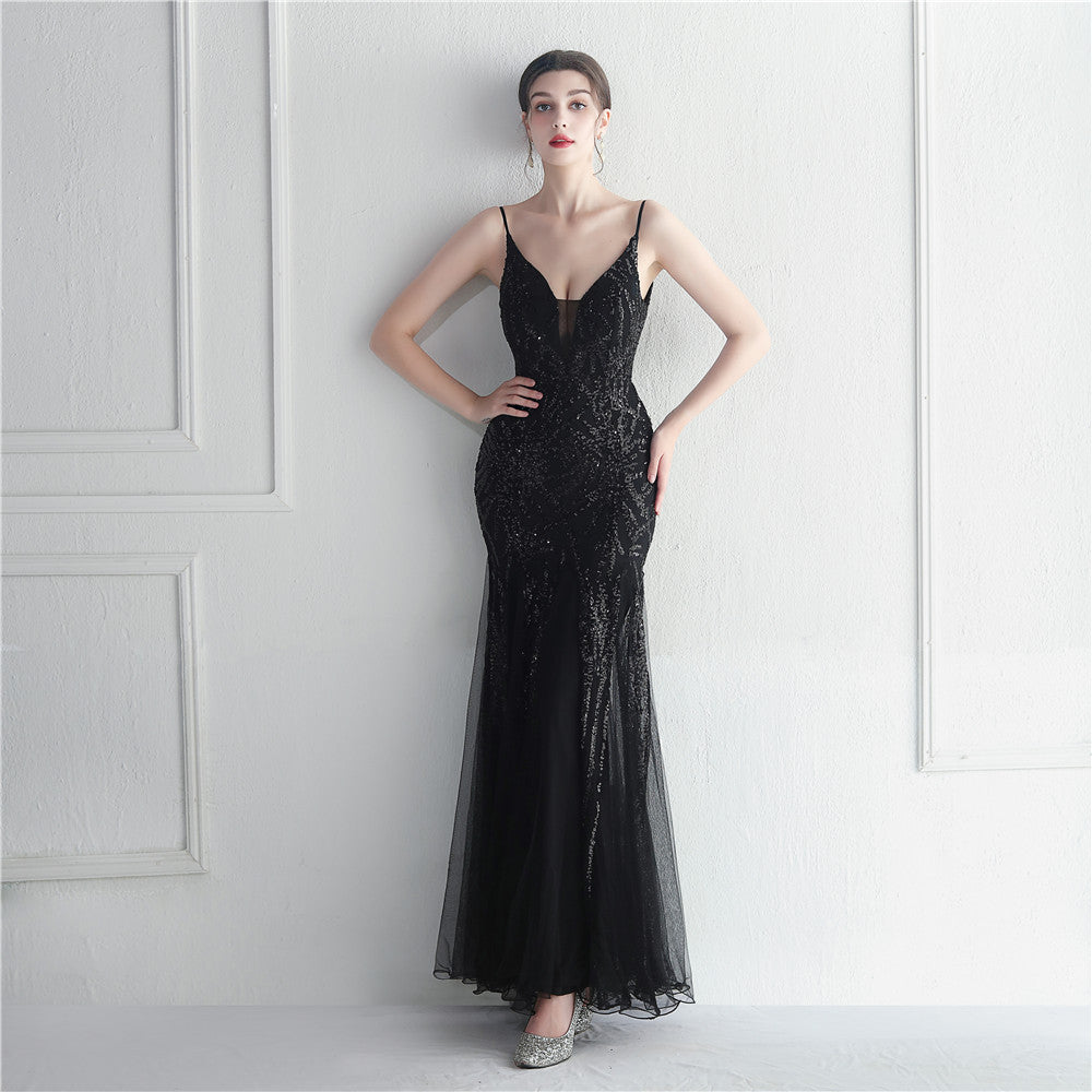 Mesh Beads Sequined Dress Long Evening Dress Star Event Exhibition Stage