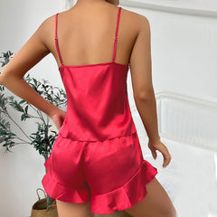 Ice Silk Pajamas Suspender Shorts Nightgown Three Piece Comfortable Outerwear Homewear
