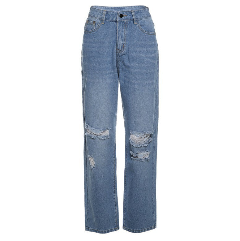 Jean déchiré taille haute avec effet liftant sur les hanches
