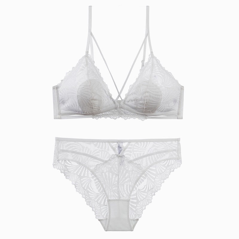 Spitze Criss Cross Sling Dünne Unterwäsche Kein Stahlring Atmungsaktives BH-Set