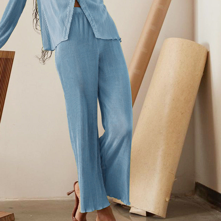 Vintage long sleeve ruffled shirt pantsuit Loose Flare Sleeve Blouse textured
