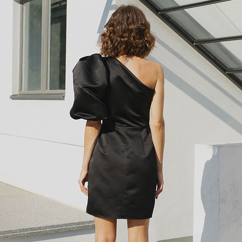 Designmal Dress Puff Sleeve Hip Dress Strapless Sneaky