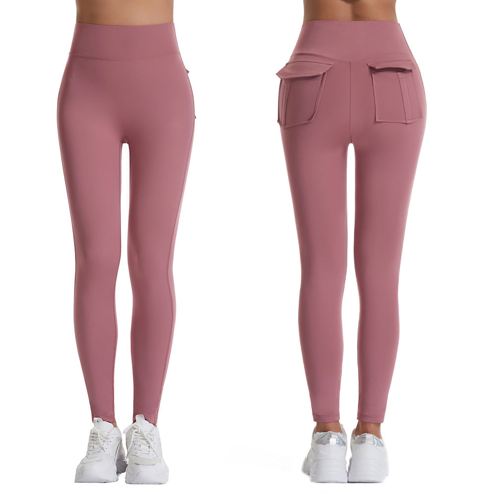 Yogahose, hohe Taille, Vlies-Fitnesshose, Doppeltaschen, schnelltrocknend, schmale Trainingshose
