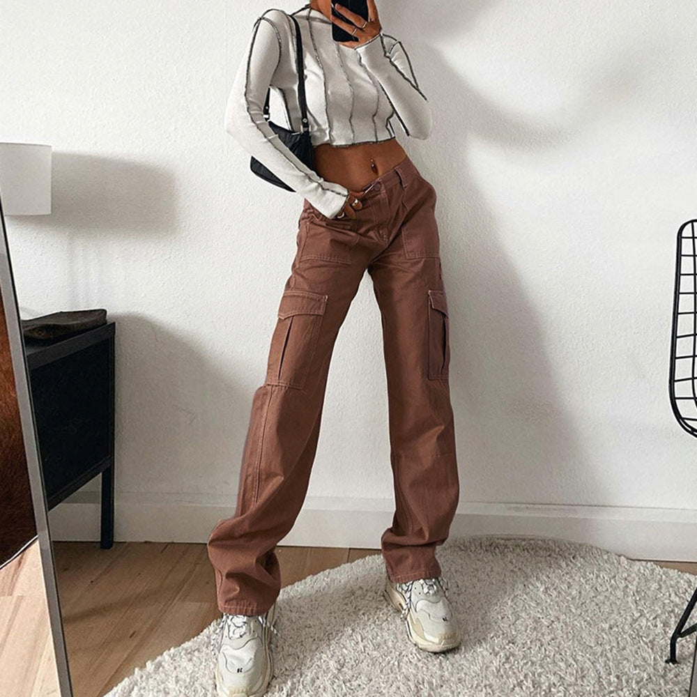 Denim Semi Elastic Personality Work Trousers