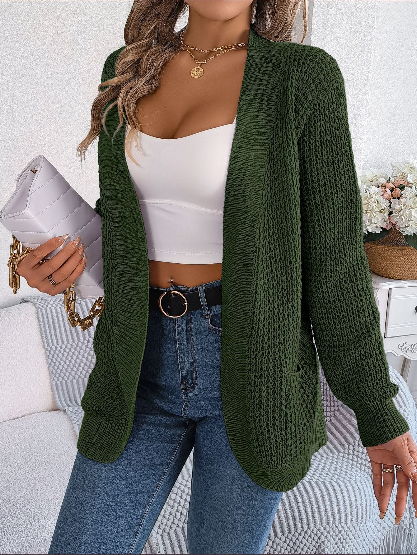 Casual Pocket Long Sleeve Knitted Sweater Cardigan Coat