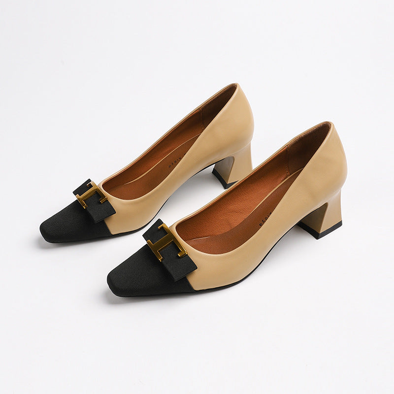 Women's Color Matching Square Toe Commuter