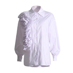 Loose Casual Three-Dimensional Floral Stitching Personalized Minority Solid Color Shirt