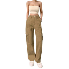 Schmale Cargohose mit hoher Taille und mehreren Taschen