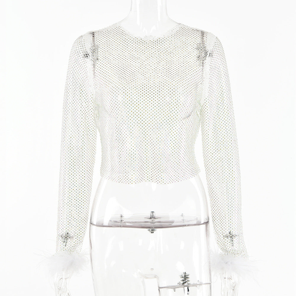 Fishnet T shirt Long Sleeve Short Top
