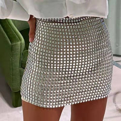 Wear Solid Color Slim Mesh Sequined Hip Bag Skirt