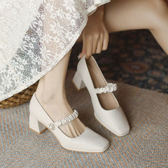 Women's Square Toe Vintage Mary Jane Spring Shallow Mouth