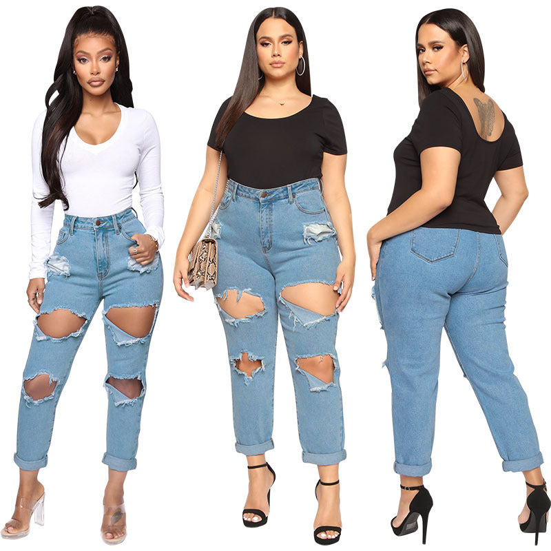 Jean délavé blanc déchiré Fall HBrush grande taille