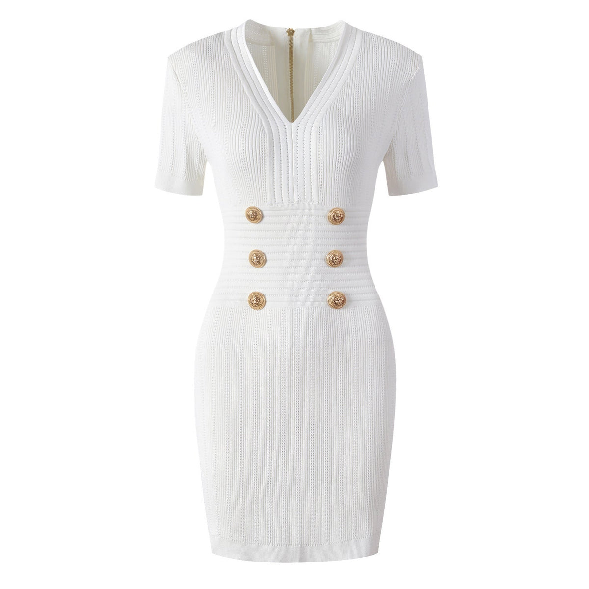 High Quality Knitted Fabric V neck Slim Slimming Short Sleeve Dress