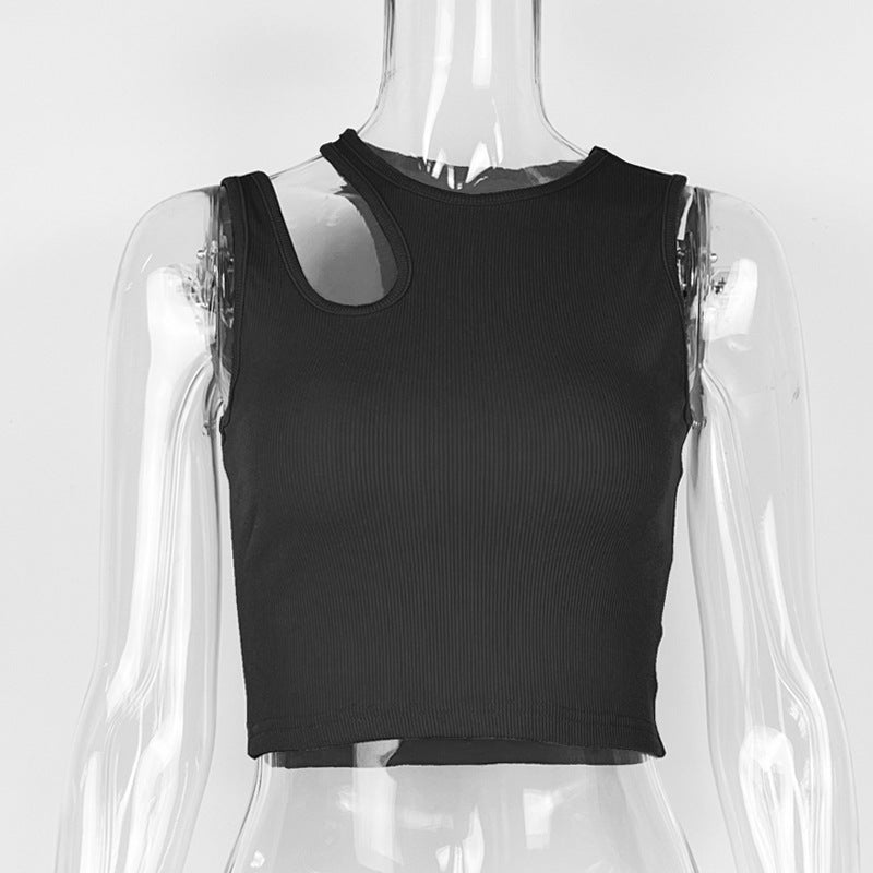 Cropped Sleeveless Top Tight Solid Color Vest