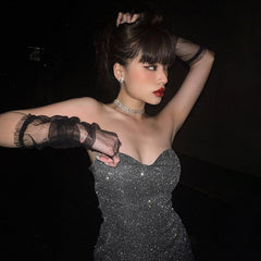 V neck Tube Top Backless Pleated Dress