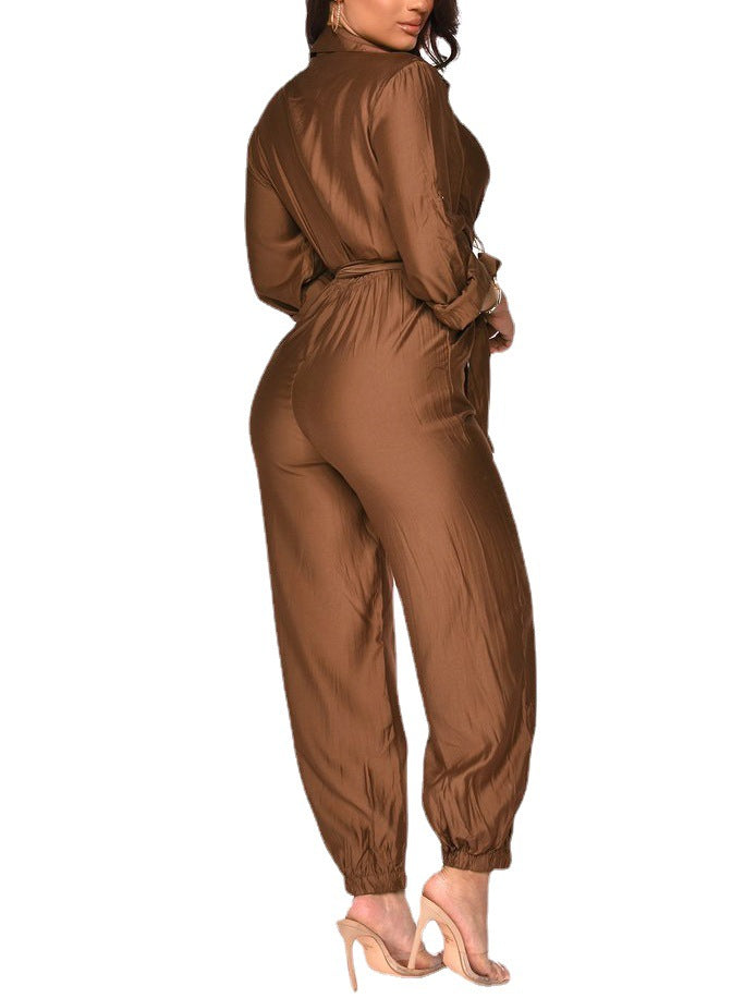 Slim Fit, langärmlige, einfarbige, lässige Einteilerhose