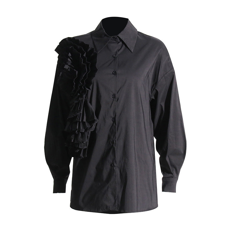 Loose Casual Three-Dimensional Floral Stitching Personalized Minority Solid Color Shirt