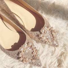 Women's Pregnant Pearl Pointed Flat Female Bridesmaid