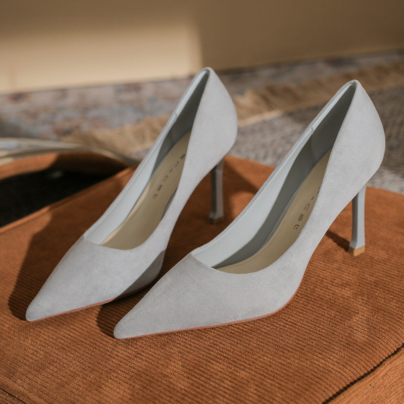Damen Spitz High Stiletto Frühling Wildleder Heels