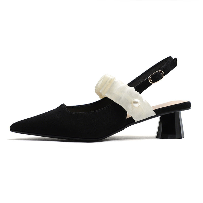 Women's Chunky For Gauze Strap Pearl Satin Front