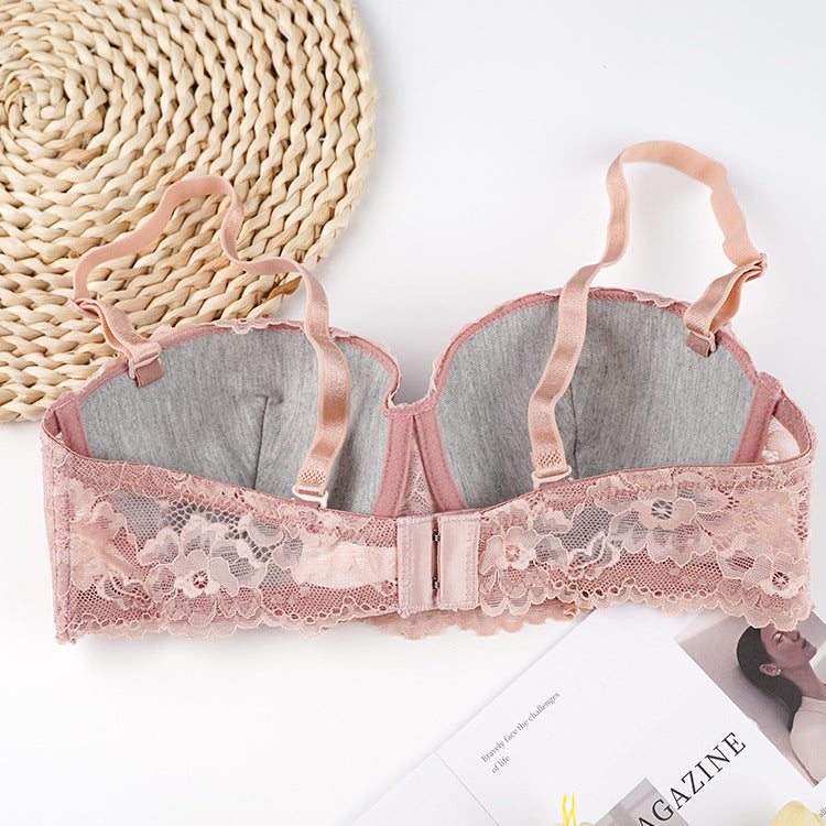 Lace Bra Comfortable with Steel Ring Push up Adjustment Accessory Breast Push up Bra Thin Big Breast Small