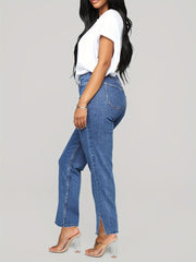 Pantalon personnalisé en denim fendu, pantalon droit