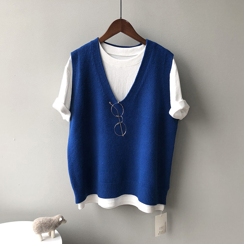 Knitted Vest Preppy V neck Loose Idle Sleeveless Waistcoat