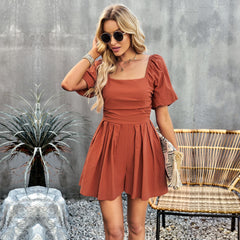 Solid Color Jumpsuit Office Square Collar Romper