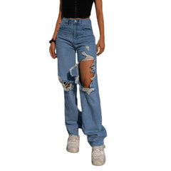 Lose Persönlichkeit Zerrissene Gerade Freizeithose Jeans