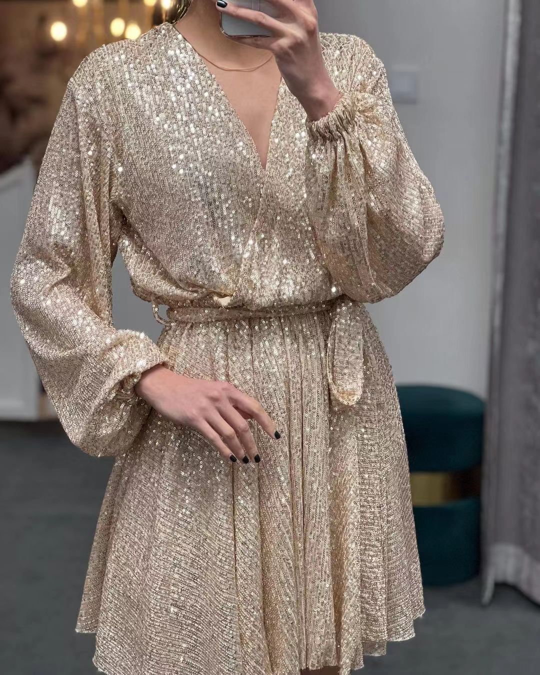 Birthday Party V neck Sequined Dress