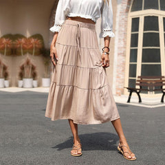 Cross-Border Skirt Ruffled Pleated Solid Skirt