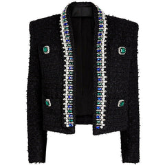 Manteau cardigan en laine de haute qualité pour femme, style bureau, noir, de qualité supérieure, avec perles de l'industrie lourde
