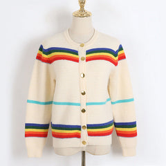 Dicker Jacquardpullover mit Regenbogenstreifen und lockerer Strickjacke