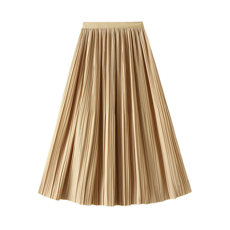 Elegant Pleated Skirt Double Pleated Draping Slimming Mid Length Pleated Skirt