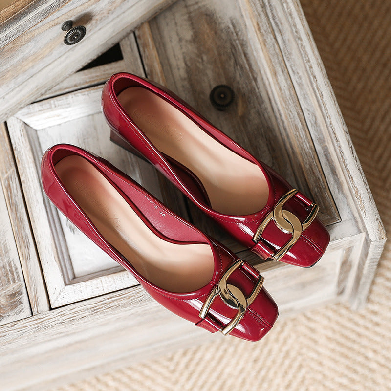 Women's Style Metal Buckle Chunky Square Toe High