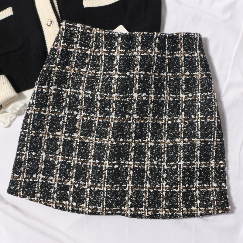 Plaid Slimming Sheath High Waist Skirt