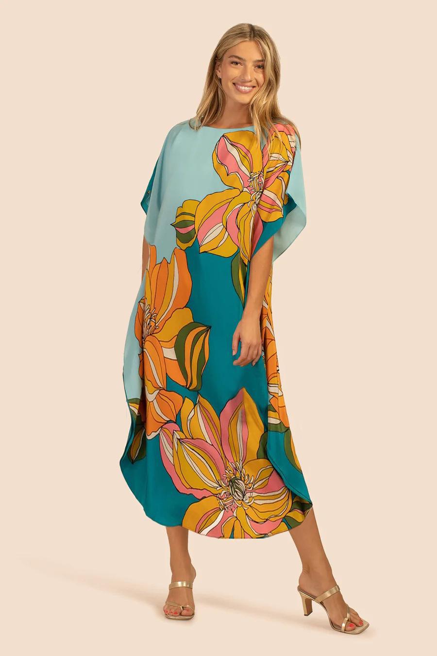 Print Beach Cover Up Loose Vacation Sun Protection Shirt Robe Bikini Cover Up