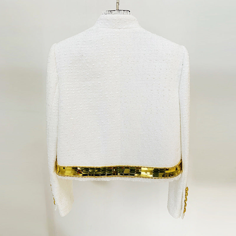 Sterne Elegante Schwerindustrie Metallblech Perlen StCollar Wollmantel Jacke