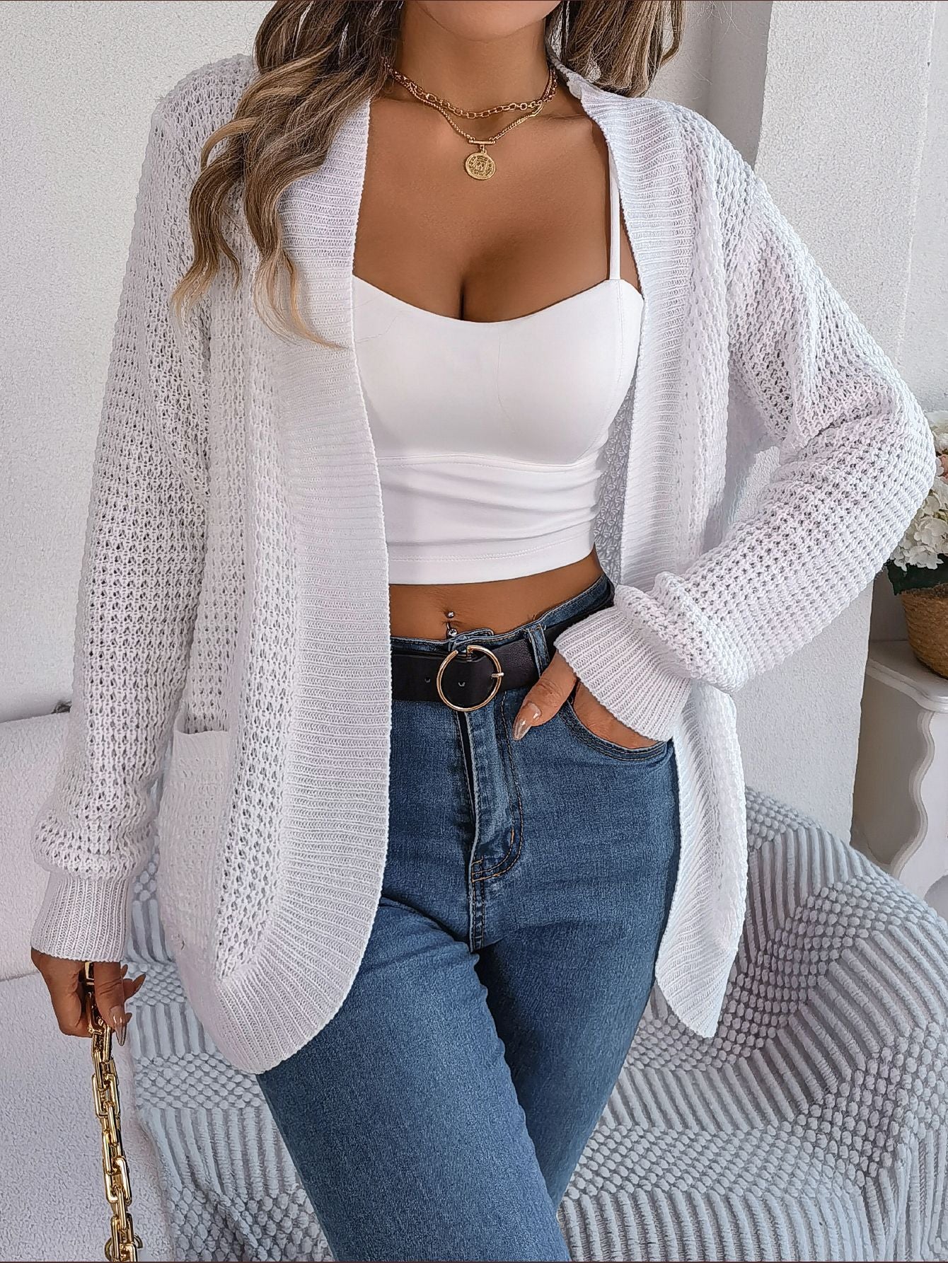 Casual Pocket Long Sleeve Knitted Sweater Cardigan Coat