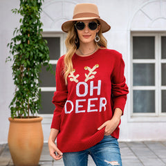Sweater Christmas Loose Idle Letters Antlers Crew Neck Pullover Sweater