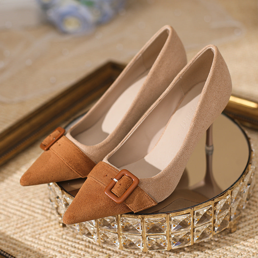 Block High Suede Korean Heels